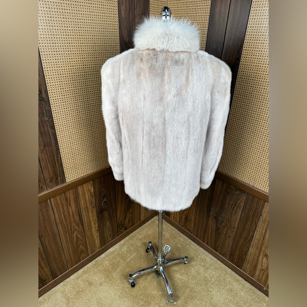 BEAUTIFUL VINTAGE HIGBEE’S IVORY MINK & FOX COLLAR FUR COAT JACKET SIZE MEDIUM - Picture 5 of 12